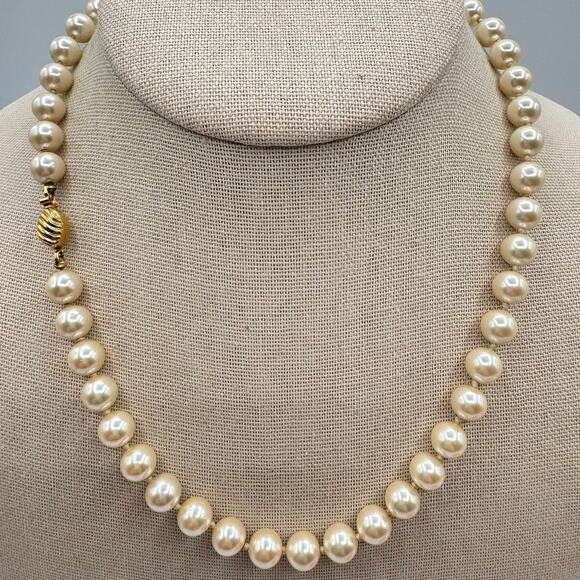 Vintage Ivory Glass Pearl Hand Knotted Necklace Box Clasp Wedding Bridal 18” - Picture 2 of 12